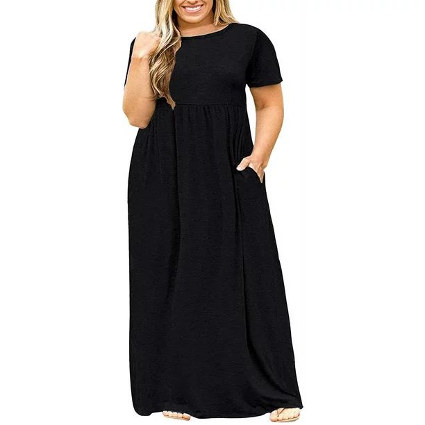 JuneFish Women's Summer Plus Size 2X to 6X Maxi Loose Dress with Pockets | Walmart (US)
