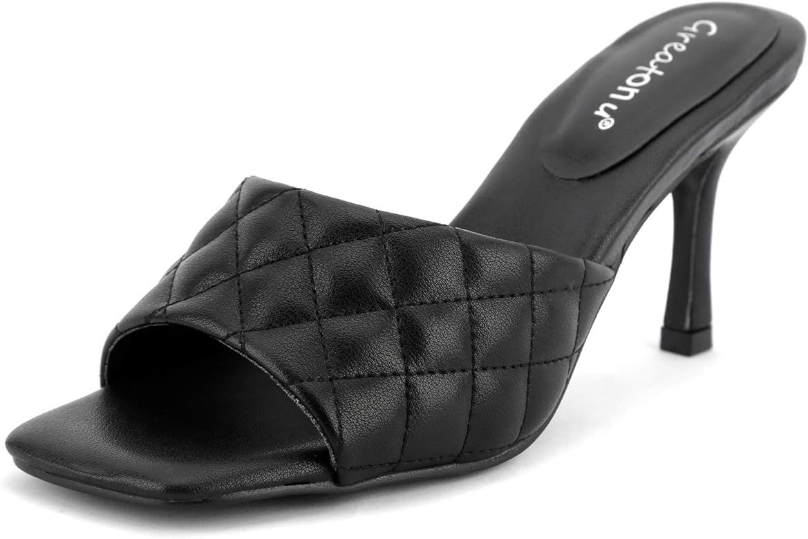 Greatonu Womens Kitten Heel Mules Slip On Sandals Open Toe Dress Pumps Slide Shoes | Amazon (US)