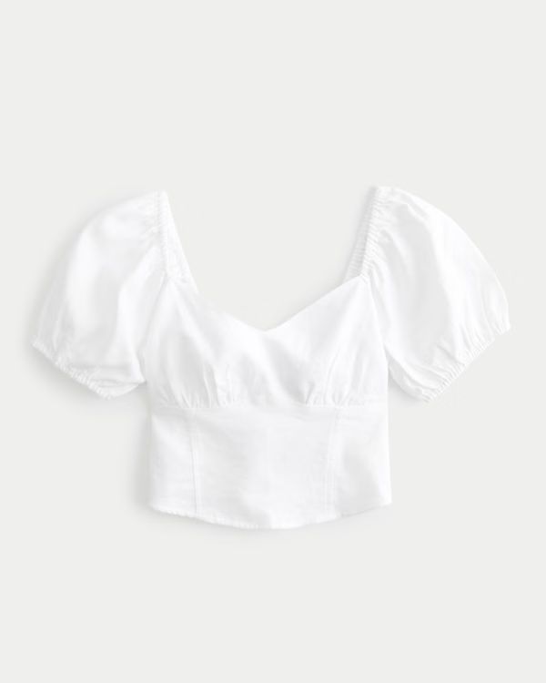 Women's Short-Sleeve Linen Blend Ruched Bust Top | Women's Tops | HollisterCo.com | Hollister (US)