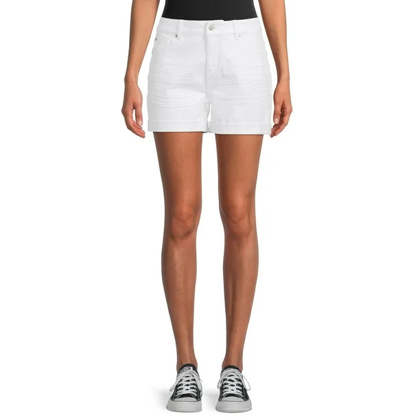 Time and Tru Women's Mid Rise Cuffed 4" Denim Short - Walmart.com | Walmart (US)