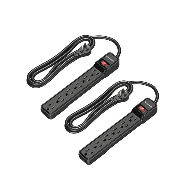 DEWENWILS 2-Pack 6-Outlet Power Strip Surge Protector, 6Ft Long Extension Cord, 500 J, Black, UL ... | Walmart (US)