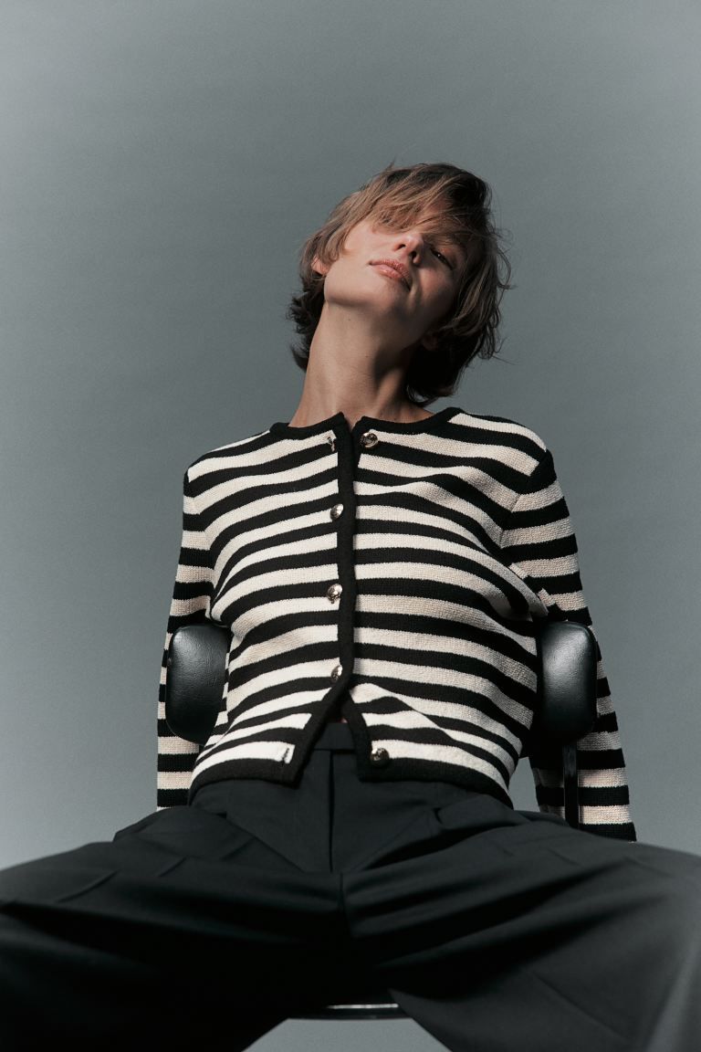 Knitted cardigan - Black/Striped - Ladies | H&M GB | H&M (UK, MY, IN, SG, PH, TW, HK)