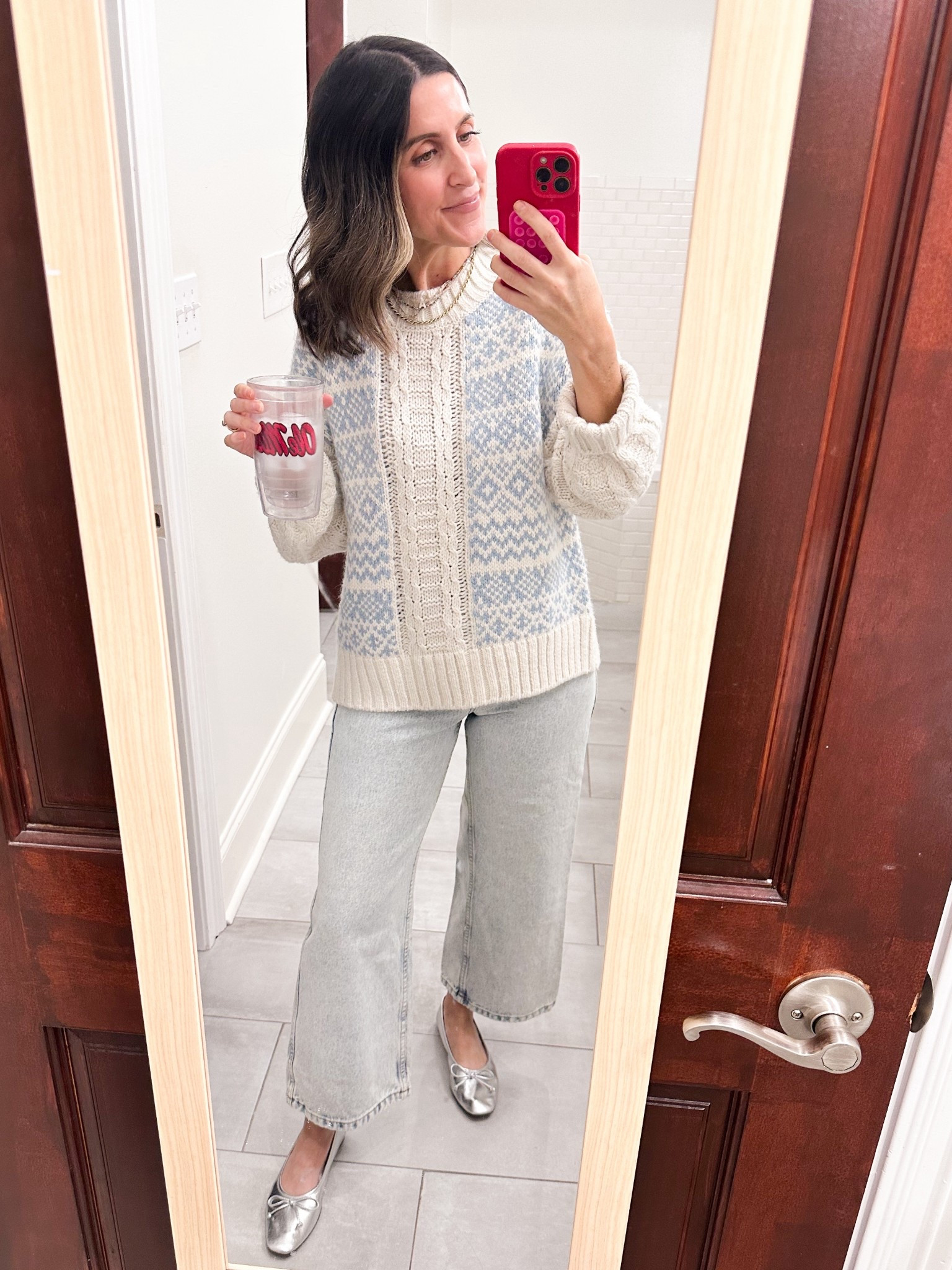 Cozy loft sweater. Cozy Lou and grey sweater. Wearing size small. 

Sezane Le Crop Jeans run TTS. Wearing size 4. 

Metallic ballet flats. So so comfortable. Fit TTS  

#LTKOver40 #LTKCyberWeek
