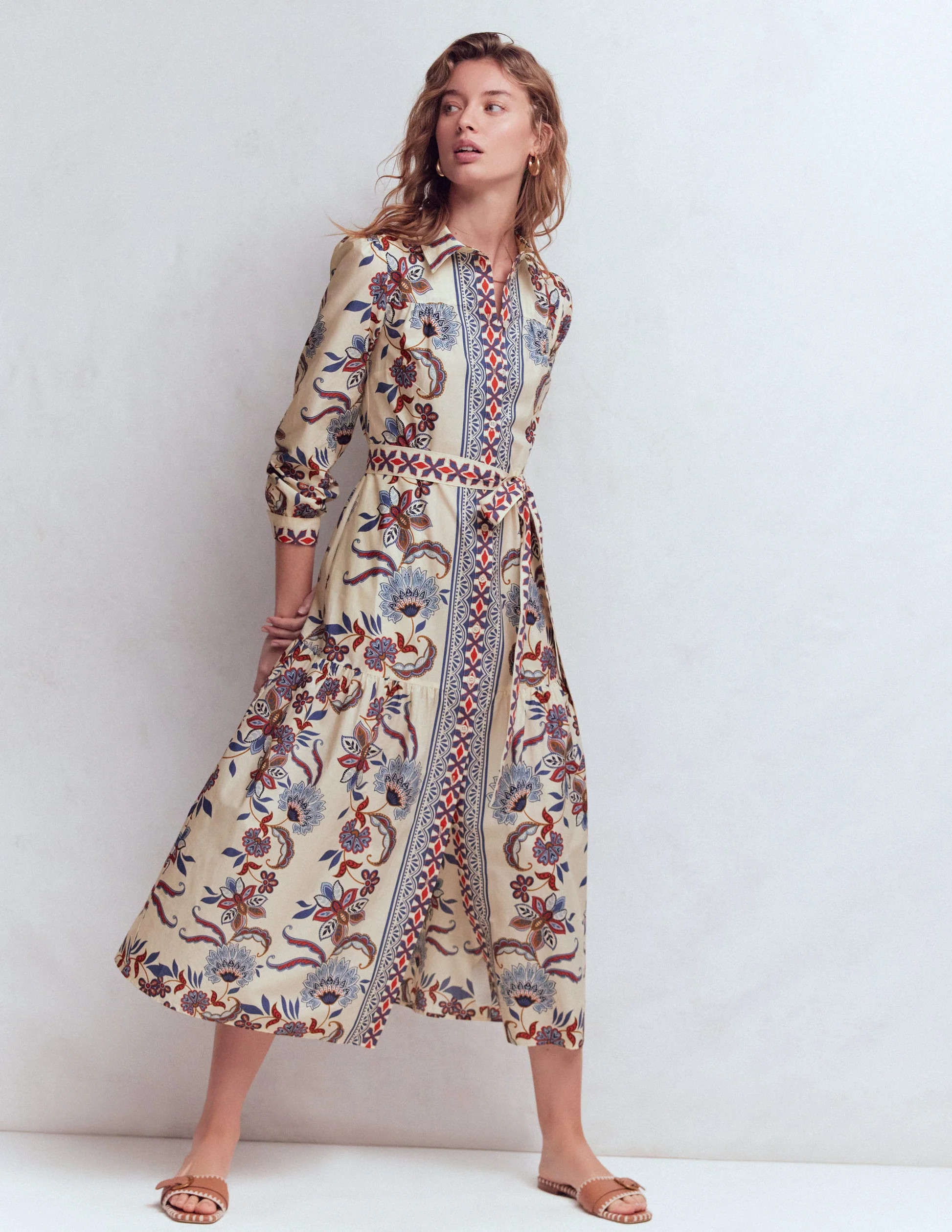 Ellie Cotton Maxi Shirt Dress-Elegant Blossom Placement | Boden (US)