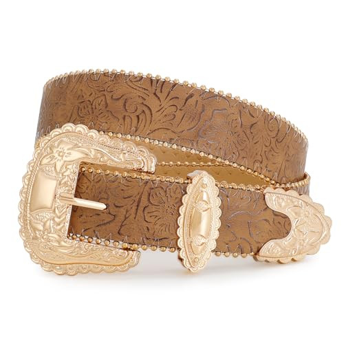 WOWOGO Floral Print Western Belts for Women Cowgirl Cowboy Country Leather Belt Fashion Vintage Belt for Jeans | Amazon (US)