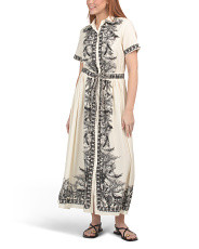 Linen Blend Button Front Belted Maxi Shirt Dress | Marshalls