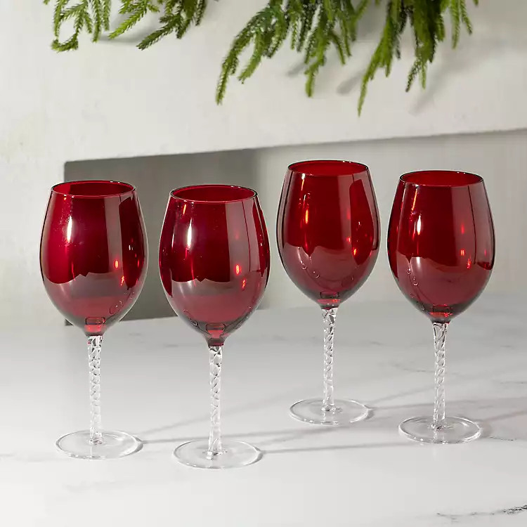 Red Twisted Stem Wine Glasses, Set of 4 | Kirkland's Home