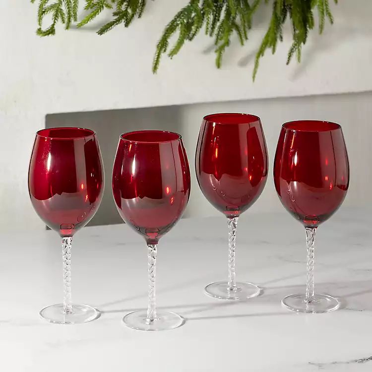Red Twisted Stem Wine Glasses, Set of 4 | Kirkland's Home
