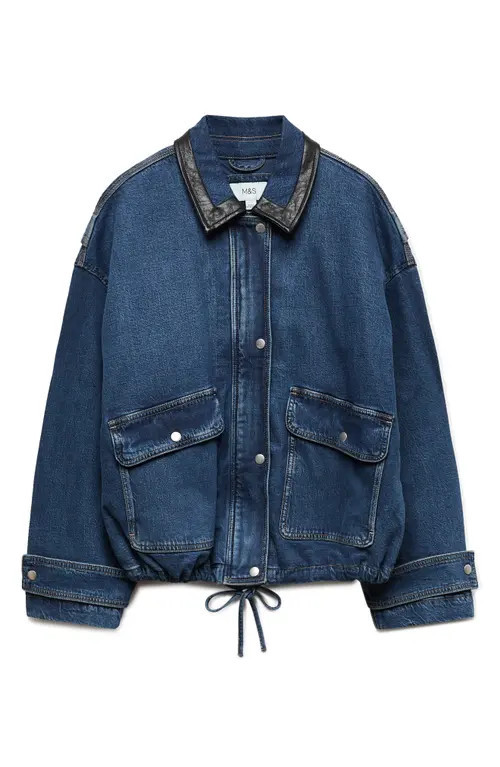 M&S Denim Bomber Jacket in Medium Indigo Blue at Nordstrom, Size Xx-Small | Nordstrom