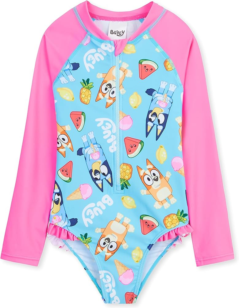 Bluey Girls Swimsuit Long Sleeve One Piece Bathing Suit or Rash Guard Kids Toddler | Amazon (US)