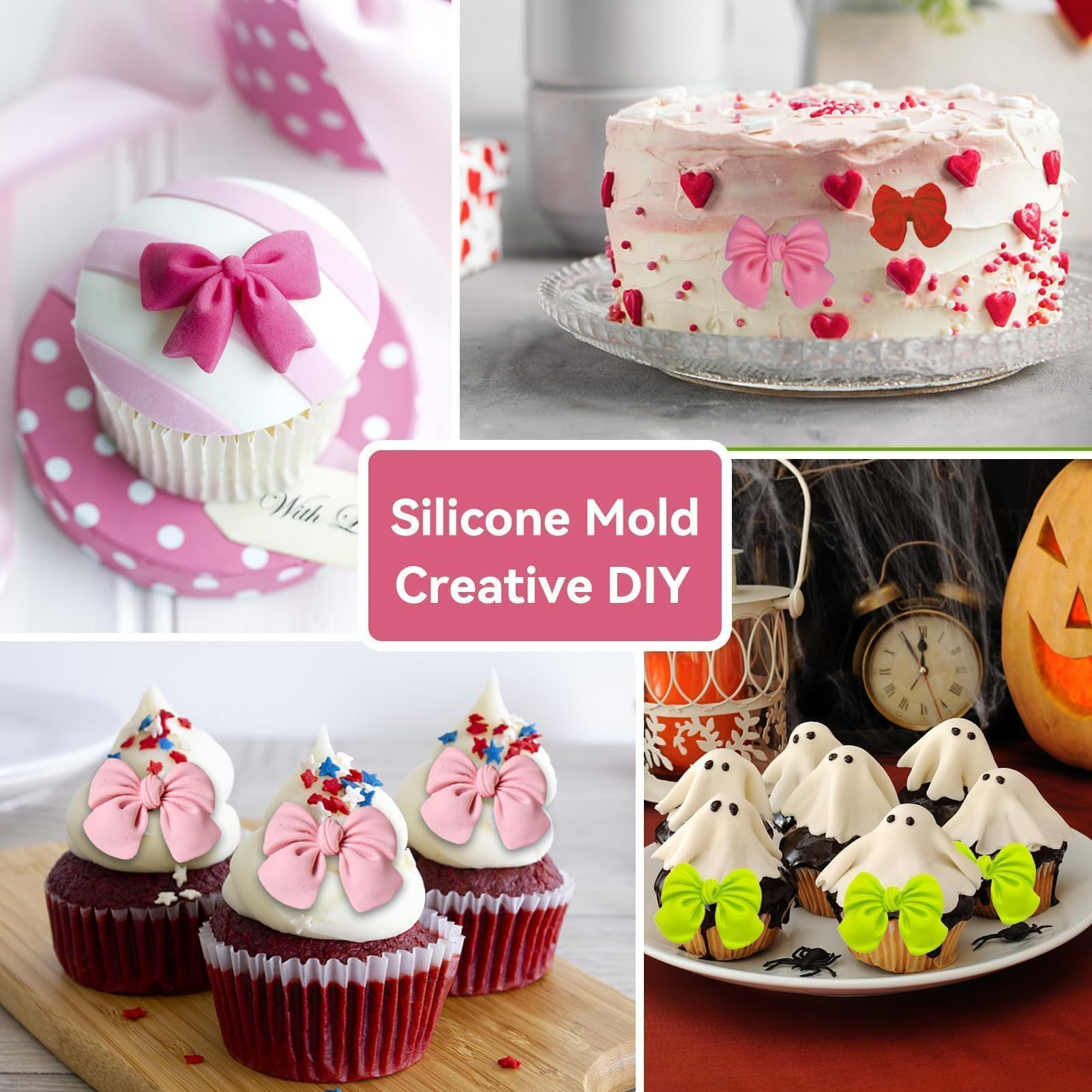 Fondant Bow Molds, 2 Pcs Mini Bow Silicone Fondant Molds Bow Molds for Chocolate Cartoon Bow Sili... | Amazon (US)