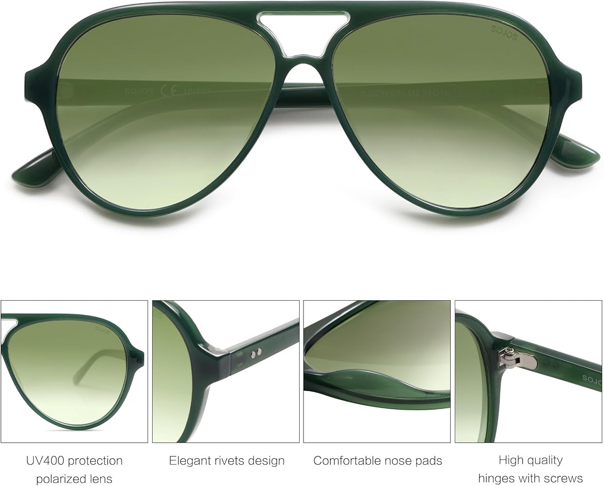 SOJOS Classic Polarized Aviator Sunglasses for Women Men, Retro Trendy Aviators Shades SJ2201 | Amazon (US)