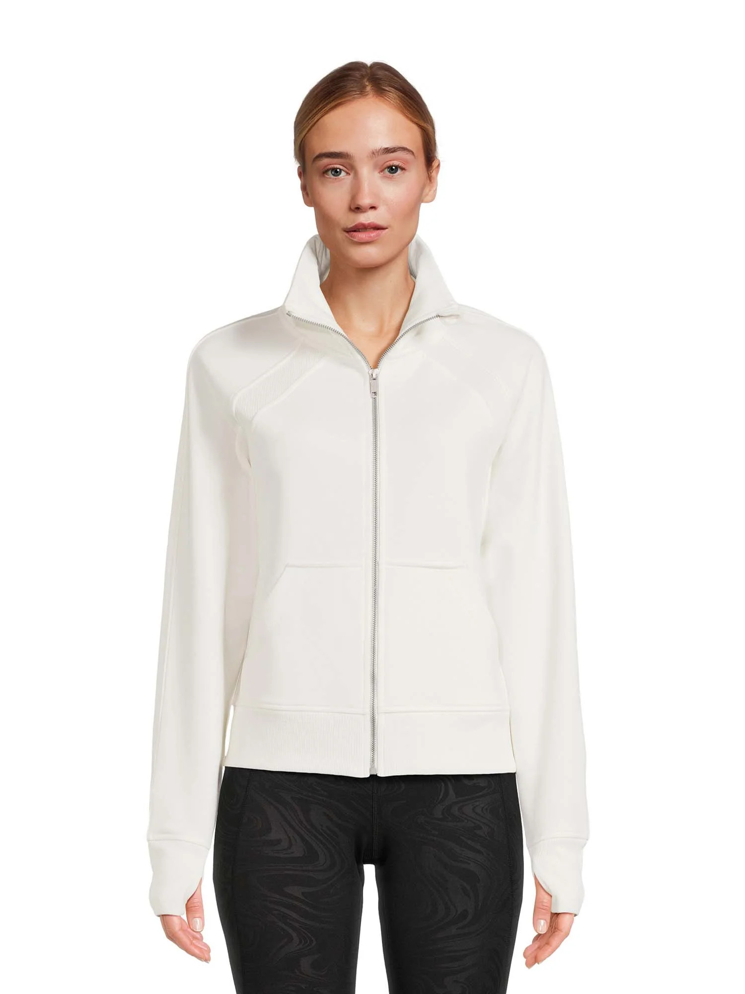 Avia Women's Plush Mixed Rib Mock Neck Full Zip Jacket - Walmart.com | Walmart (US)