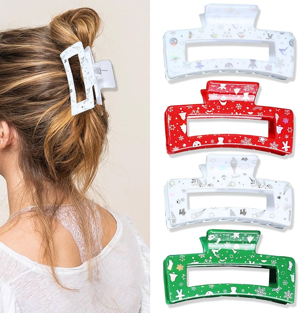 4pcs Christmas Hair Clips,3.4 inches Large Rectangle Claw Clip for Women's Thin Thick Curly Hair,... | Amazon (US)