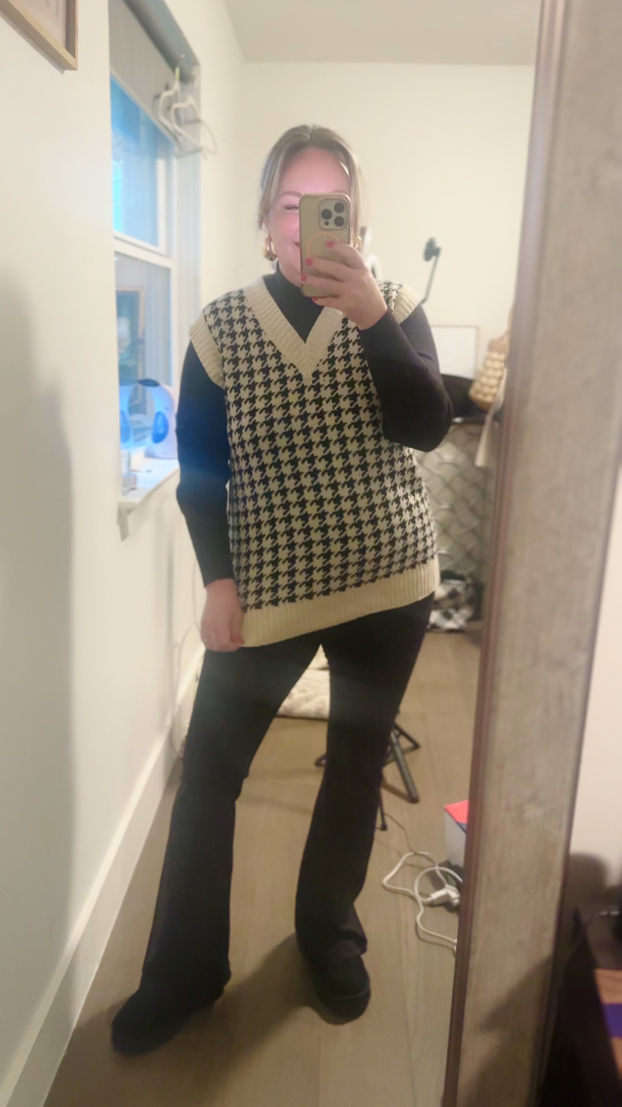 Todays classroom look! Cozy layers and warm boots!! Large turtleneck; XL sweater vest (but wish I got 2X); medium leggings 

#LTKWorkwear #LTKMidsize #LTKOver40