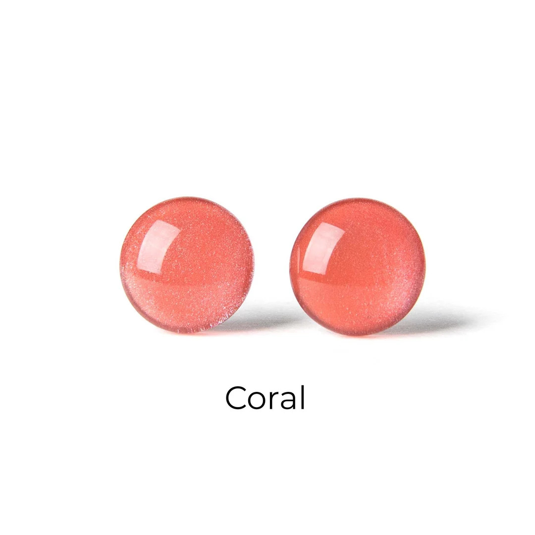 Coral Shimmer Earrings - Colorful Dot Stud Earrings - Simple Small Resin Stud Earrings - Hypoalle... | Etsy (US)