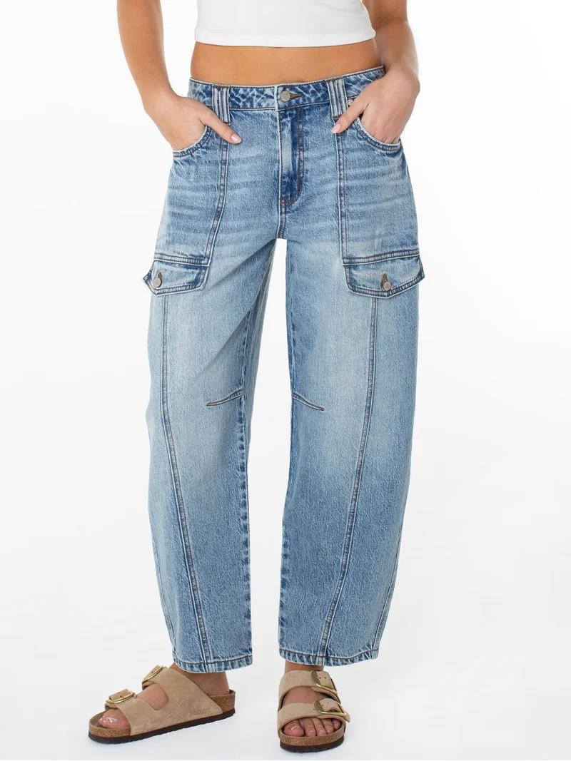 Celebrity Pink Women's Mid Rise Utility Barrel Jeans, Sizes 1-21 | Walmart (US)