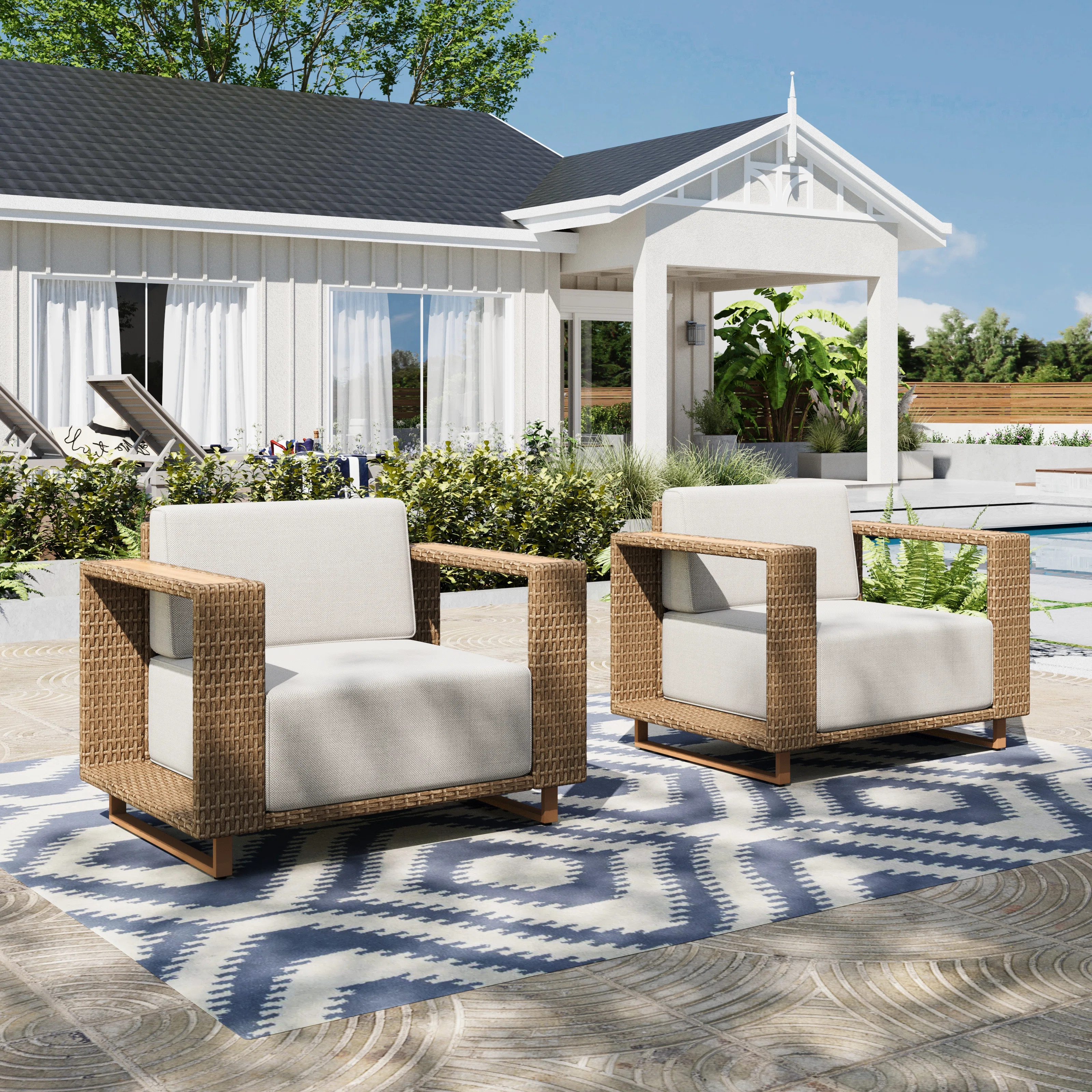 Wicker Patio Furniture Set Beige Modular Outdoor Sectional Sofa 9.8 Inch Thick Cushions & Wide Ar... | Wayfair North America