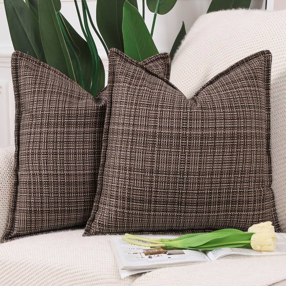 MADIZZ Woven Flange Throw Pillow Covers Polyester Linen Decorative Pillow Covers for Sofa Bedroom... | Amazon (US)