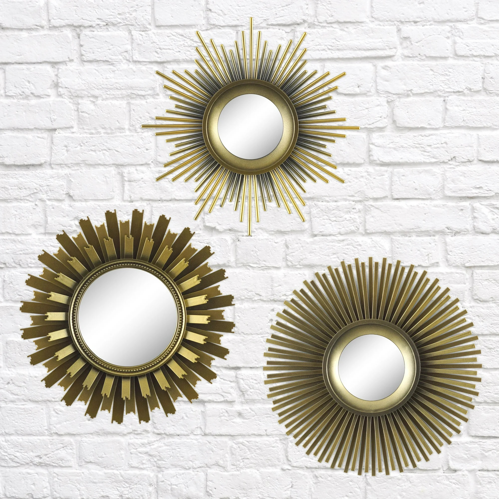 Better Homes & Gardens 3-Piece Round Sunburst Mirror Set in Gold Finish | Walmart (US)
