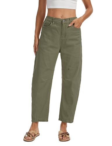 DAOAO Green Barrel Jeans for Women Trendy Mid Rise Pull On Stretchy Boyfriend Baggy Wide Leg Cropped Denim Pants XXL | Amazon (US)