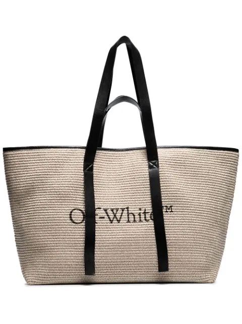 Commercial leather-trimmed logo-print raffia tote bag | Farfetch (US)