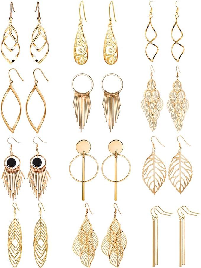 12 Pairs Drop Dangle Earrings boho Fashion Jewelry Vintage Statement Boho Bohemian Earrings Set f... | Amazon (US)