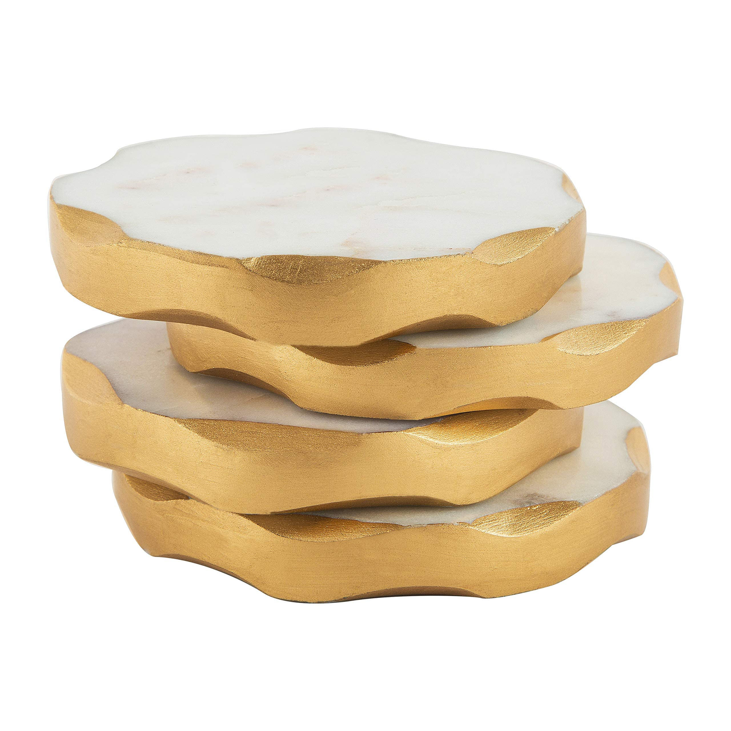 Marble Coasters - Set of 4 Round Natural Coasters with Gold Edges - Beautiful Gift | Amazon (US)