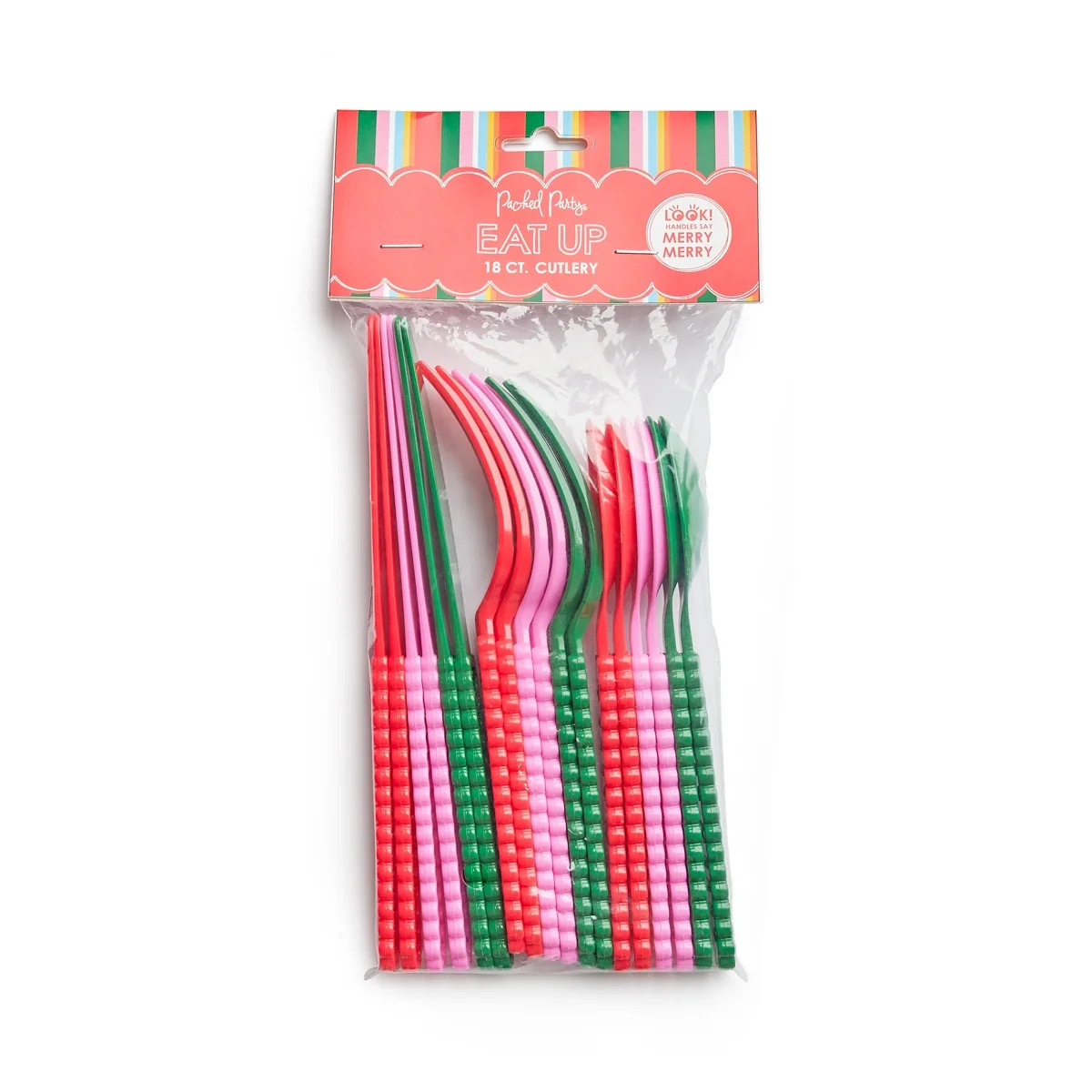 Packed Party "Merry Merry" Multicolor Embossed 18CT. Holiday Plastic Cutlery Set | Walmart (US)