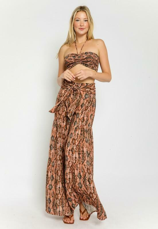 Rust Retro Print Two-Piece Jumpsuit - Palazzo Jumpsuit | Boho Pink