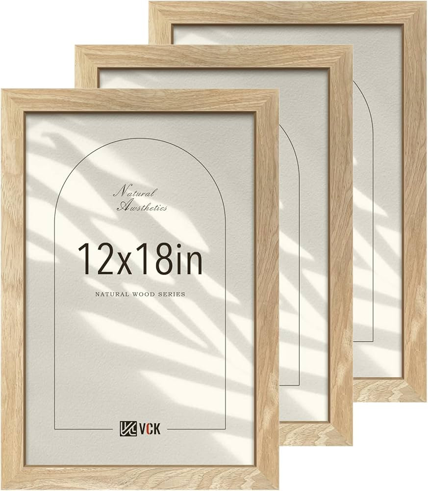 VCK 12x18 Picture Frame 3 Pack, Natural Wood Solid Poster Frames, Textured Exclusive Wood Wall Ga... | Amazon (US)