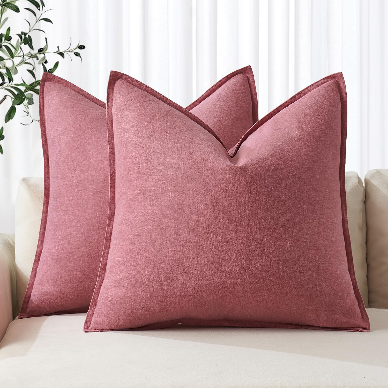 MIULEE Decorative Linen Pillow Covers 20x20 Inch Cranberry Red ​Boho Farmhouse​ ​Neutral Co... | Amazon (US)