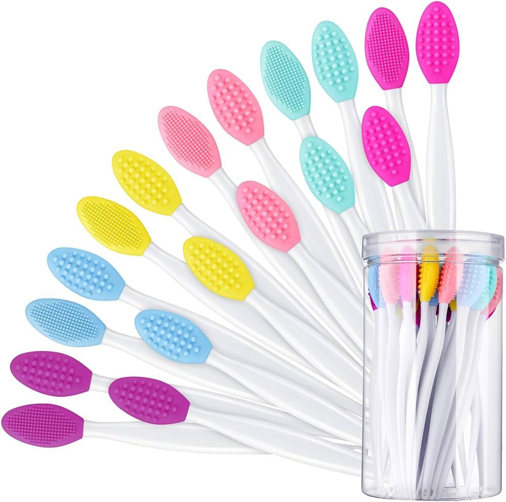 24 Pcs Silicone Exfoliating Lip Brush with Container, Double Sided Silicone Lip Scrubber Soft Cle... | Amazon (US)