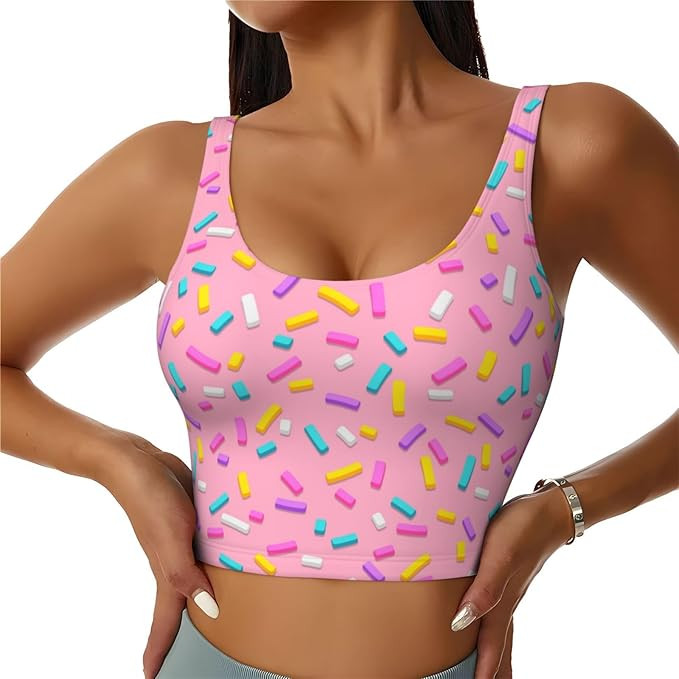 Pink Donut Glazes Sprinkles Women'S Sports Bra Crop Tank Tops Workout Yoga Vest Fashion Running T... | Amazon (US)