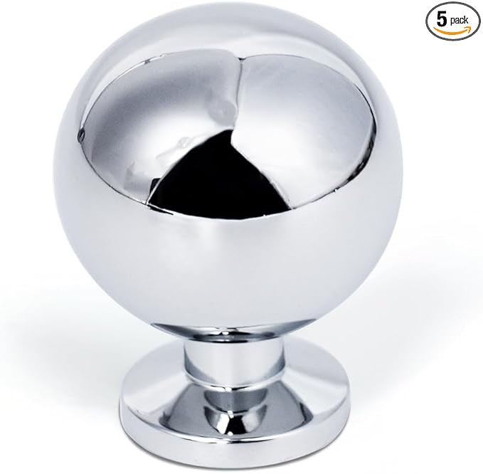 Round-Ball Polished-Chrome Cabinet Knobs - 5 Pack Solid Brass Handles Hardware for Dresser Kitche... | Amazon (US)