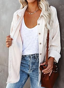 Astylish Women Corduroy Shirts Casual Long Sleeve Button Down Blouses Top | Amazon (US)