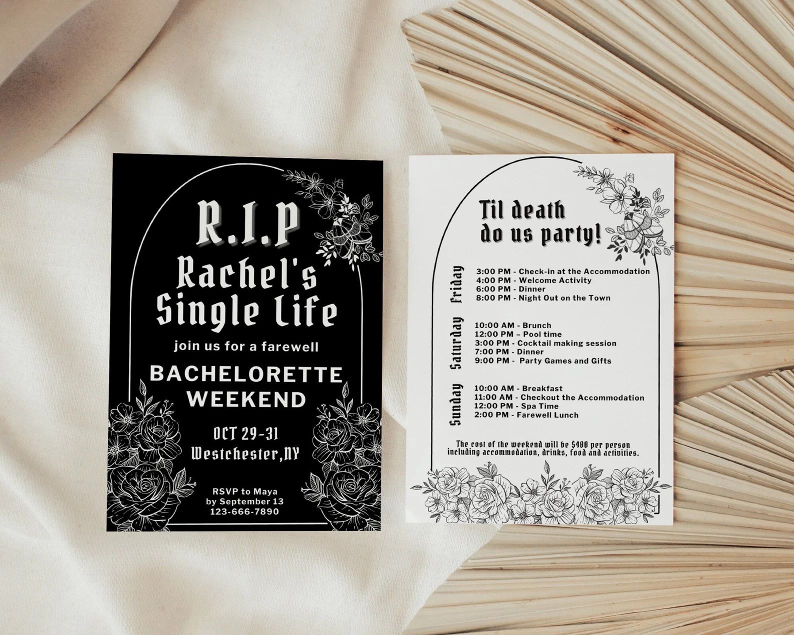 Gothic Bachelorette Invitation and Itinerary Template, RIP Single Life, Spooky Halloween Bach, DI... | Etsy (US)