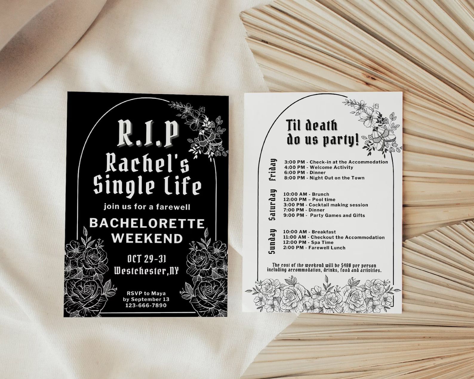Gothic Bachelorette Invitation and Itinerary Template, RIP Single Life, Spooky Halloween Bach, DI... | Etsy (US)
