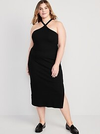 Fitted Rib-Knit Halter Midi Dress for Women | Old Navy (US)