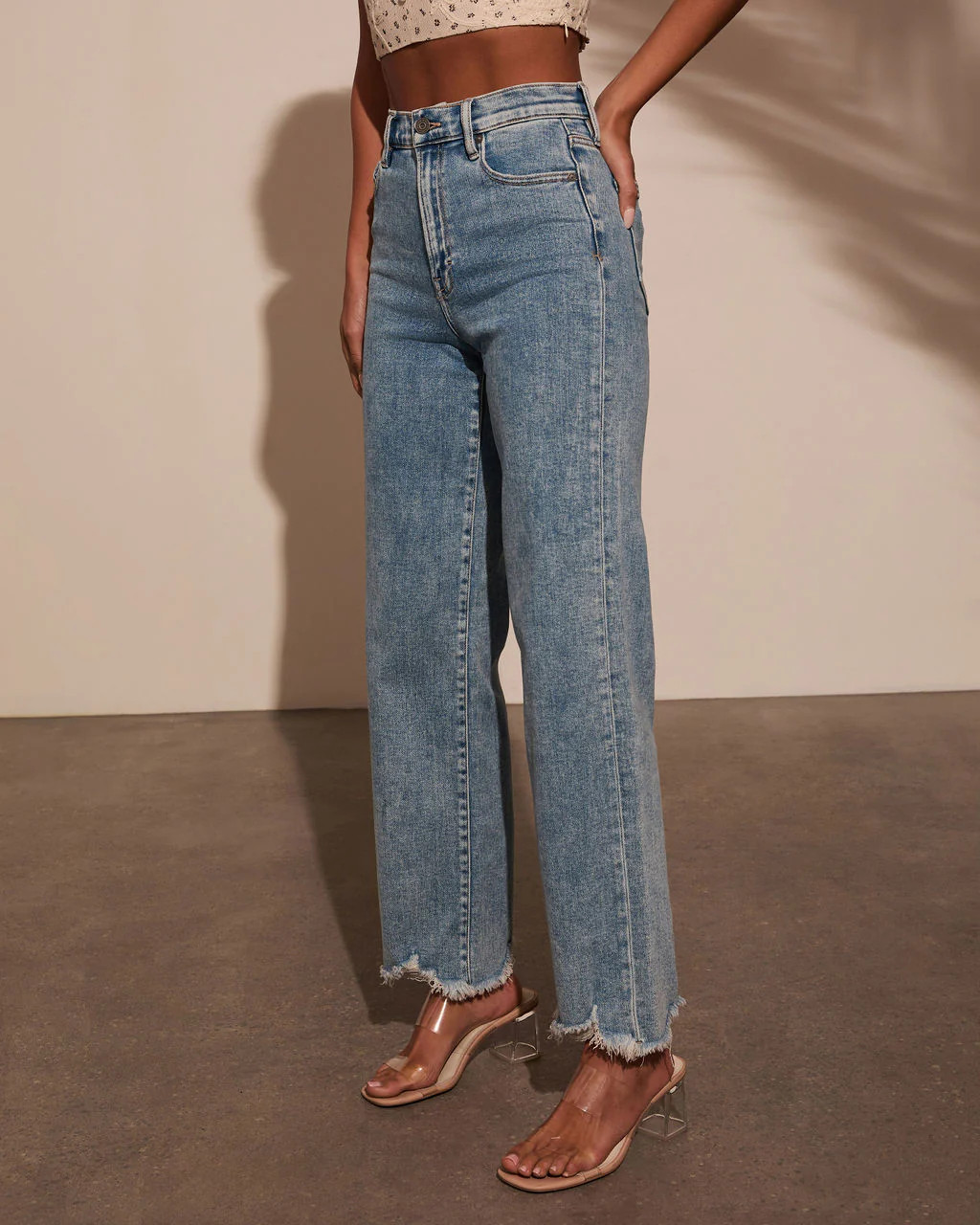 Mandy Stretch High Rise Straight Leg Frayed Jeans | VICI
