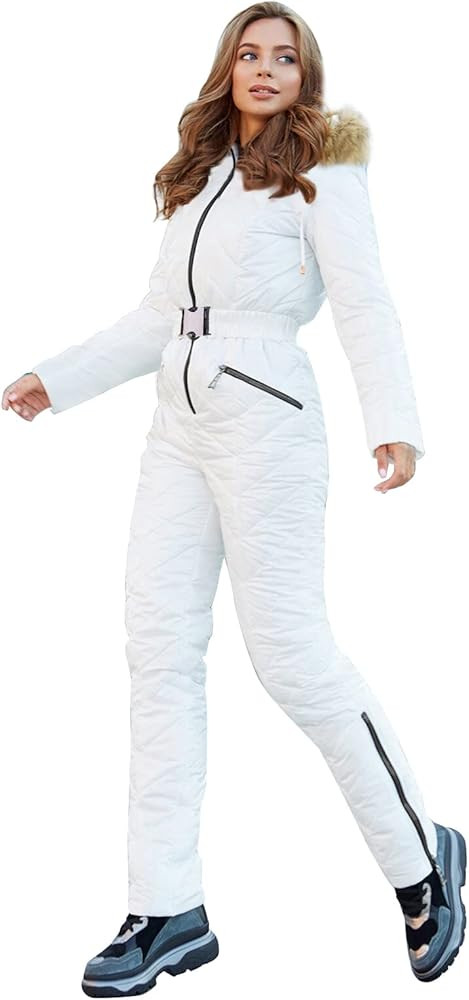 Yousify Womens Winter Ski Suit One Piece Hooded Fur Collar Ski Jumpsuit Snowsuit Outdoor Sports C... | Amazon (US)