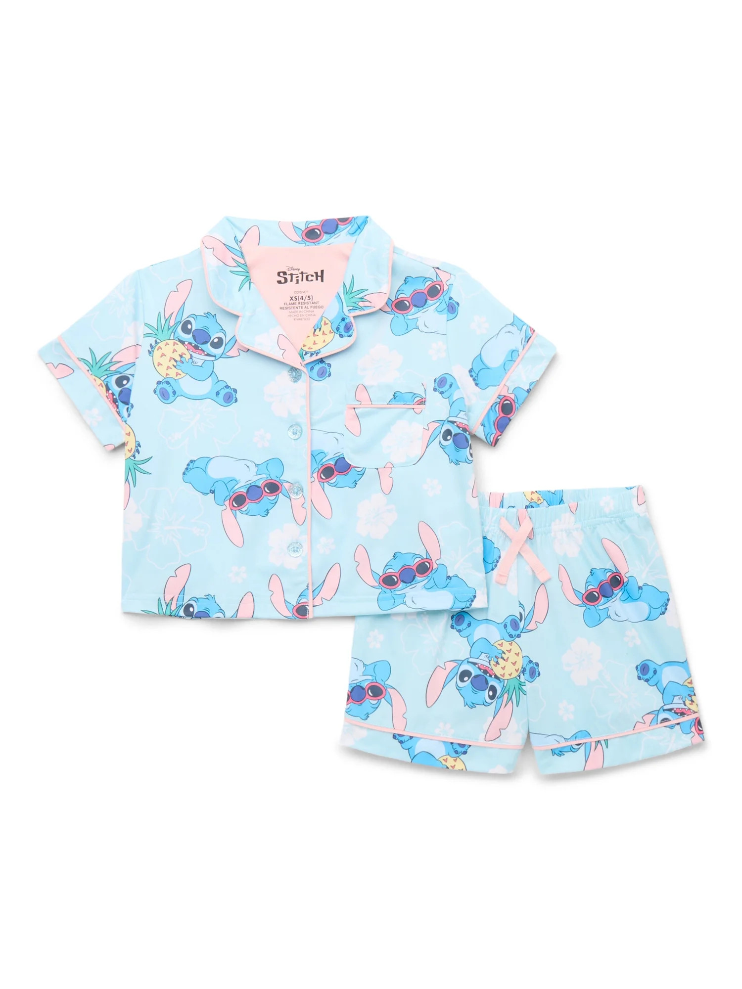 Stitch Girls' Button Front Top and Shorts Pajama Set, 2-Piece, Sizes 4-12 | Walmart (US)