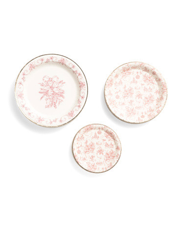 Set Of 48 Christmas Toile Plate Set | TJ Maxx