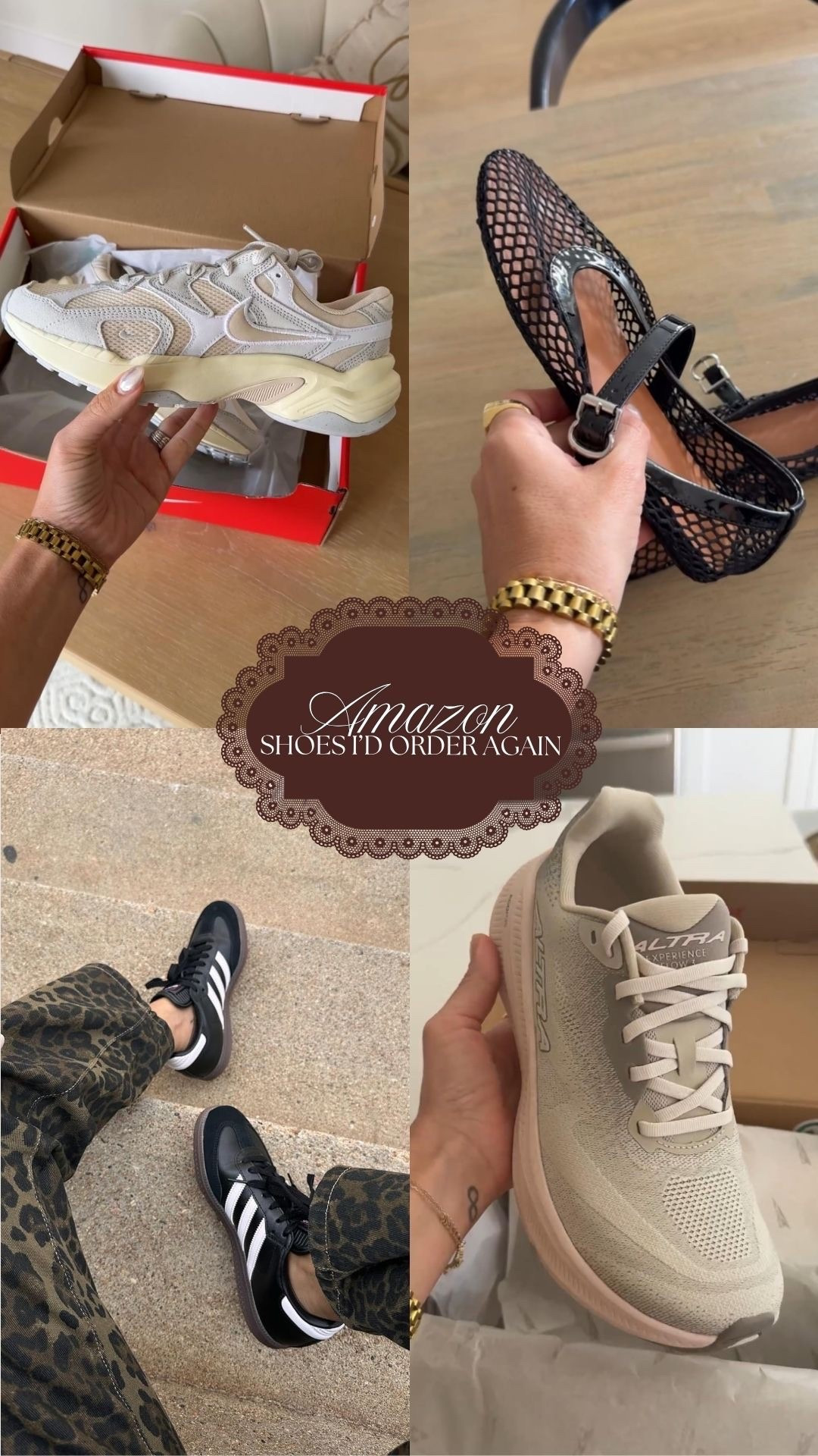 Shoes I have gotten on Amazon // 
Nike under $200 
Mesh flats 
Adidas samba 
Running shoes 


#LTKSeasonal #LTKActive #LTKootd