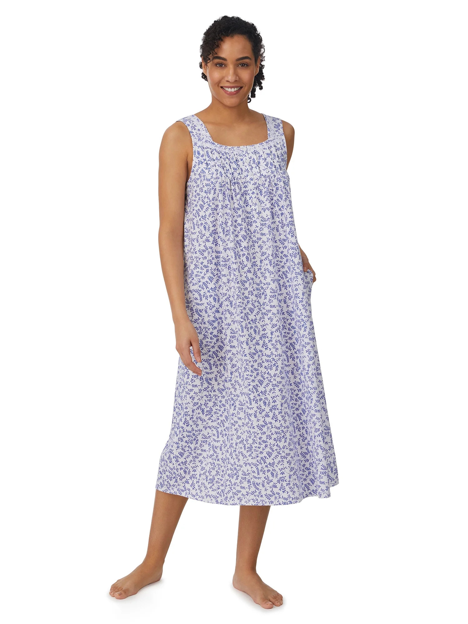 Aria Women's Sleeveless Long 100% Cotton Nightgown in 46", Sizes XS to 5X | Walmart (US)
