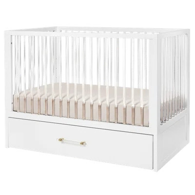 HushCrib 3-in-1 Convertible Crib with Trundle, Toddler Bed, Daybed, White / Acrylic | Wayfair North America