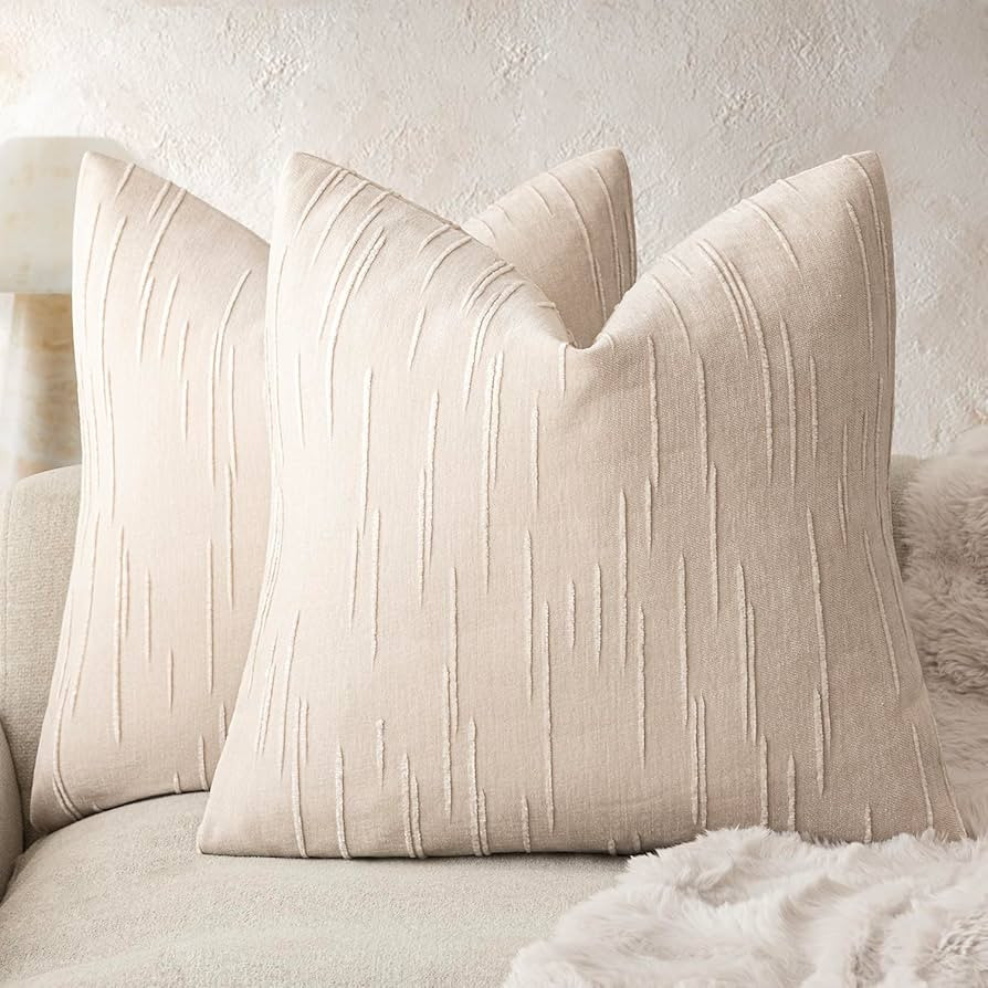 Foindtower Pack of 2 Slubby Textured Chenille Throw Decorative Pillow Covers Square Accent Solid ... | Amazon (US)