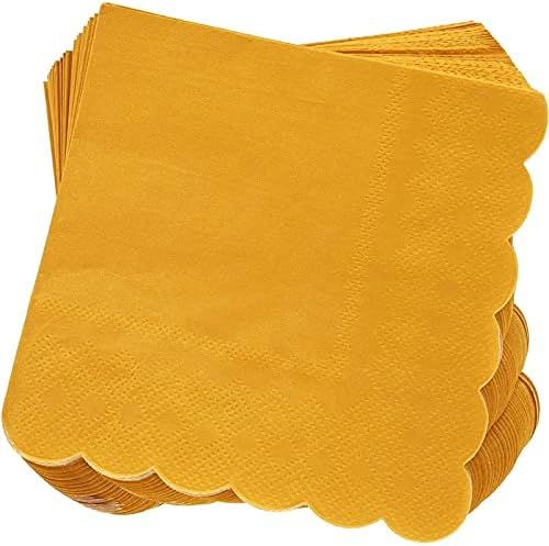 Scalloped Edged Cocktail Napkins (5 x 5 In, Mustard Yellow, 100-Pack) | Amazon (US)