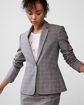 Express Womens Petite Windowpane Notch Collar Blazer | Express