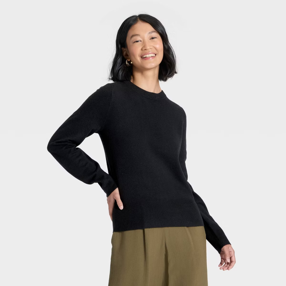 Women's Slim Fit Cozy Knit Pullover Sweater - A New Day™ Black M | Target